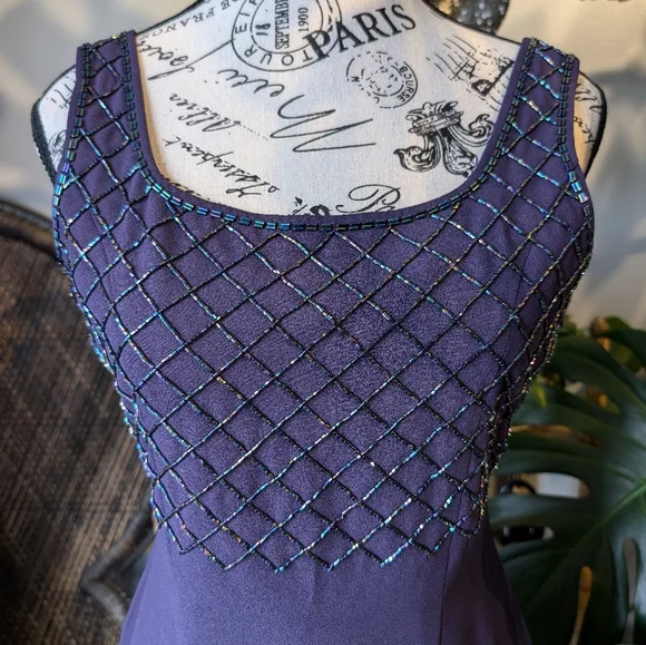 Vintage Womens Purple Beaded Mini Dress Size 2 - Picture 4 of 8